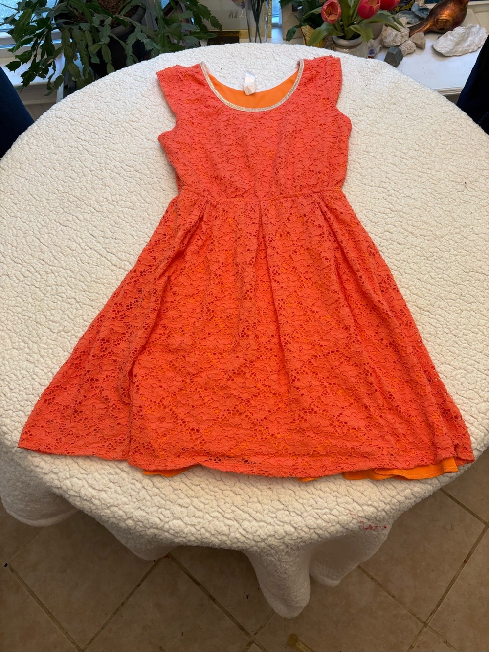 Love Notes Coral-Orange Lace Sleeveless Dress